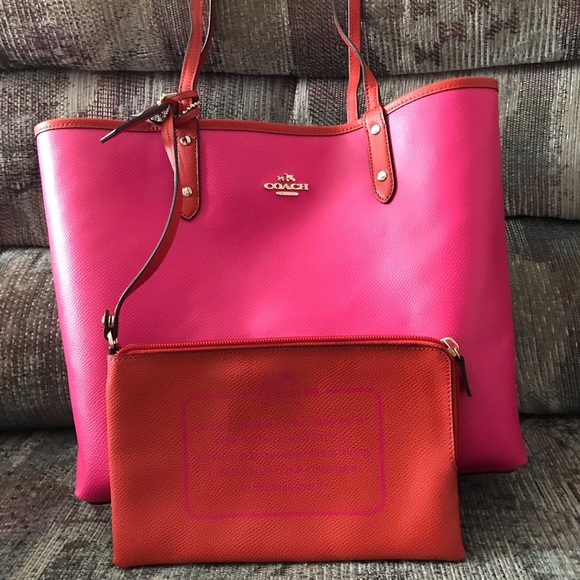Coach Salmon and fuchsia reversible tote. - Picture 8 of 10